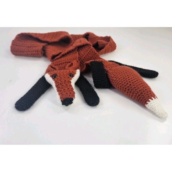 Vintage Crochet Fox Scarf Button Eye Stuffed Head And Tail ~5'× 3" Handmade - Picture 2 of 5